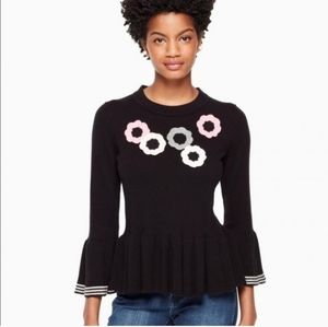 KATE SPADE Crochet Floral Bell Sleeve Sweater